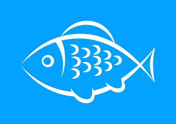 Weißer Fisch Symbol auf blauem Hintergrund — Stockvektor