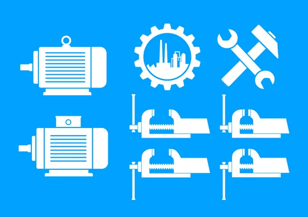 White industrial icons on blue background — Stock Vector
