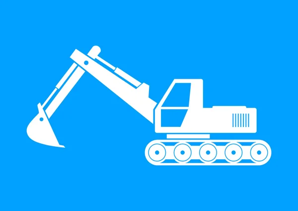 Vit grävmaskin ikonen på blå bakgrund — Stock vektor