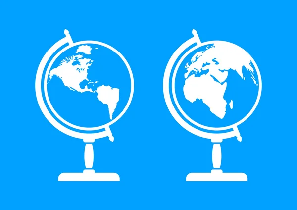 Witte wereldbol pictogrammen op blauwe achtergrond — Stockvector