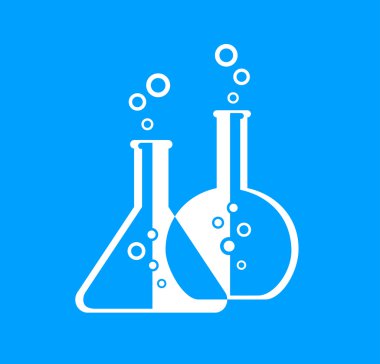 Laboratuvar cam simgesi mavi zemin üzerine   