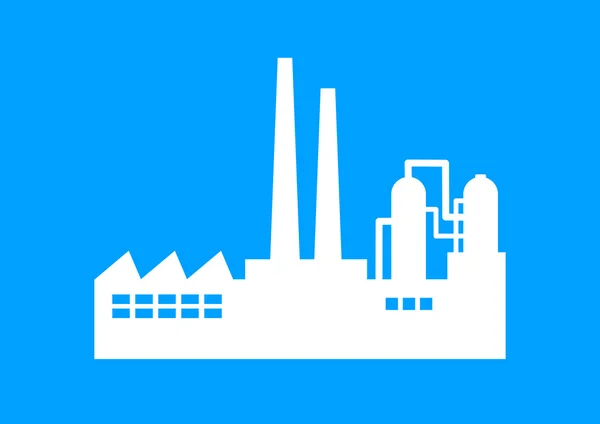 Mavi zemin üzerine beyaz fabrika simgesi — Stok Vektör