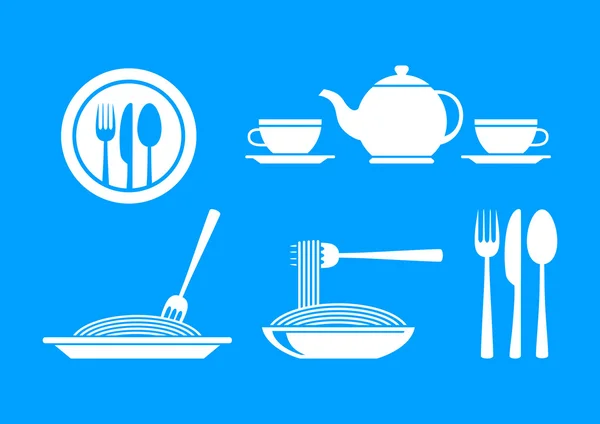 Icônes alimentaires blanches sur fond bleu — Image vectorielle