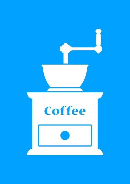 Molinillo de café blanco sobre fondo azul — Vector de stock