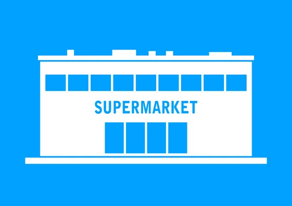 Witte supermarkt pictogram op blauwe achtergrond — Stockvector