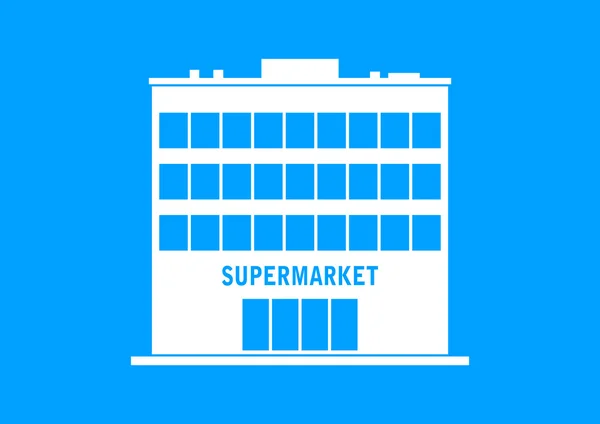 Icono de supermercado blanco sobre fondo azul — Archivo Imágenes Vectoriales