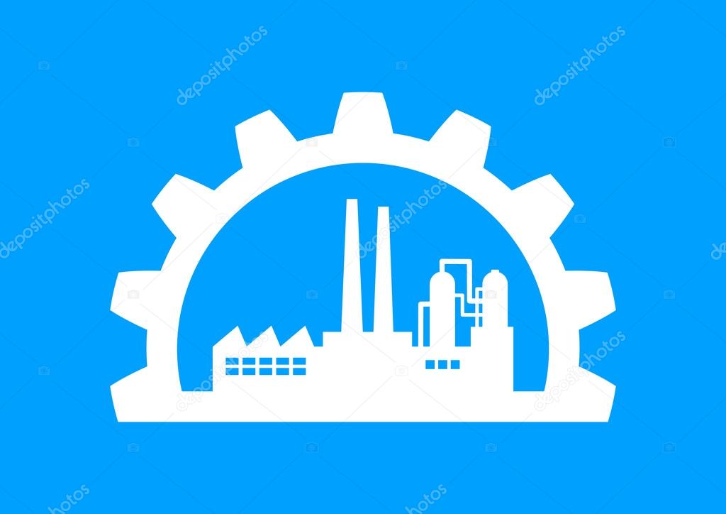 White industrial icon on blue background 