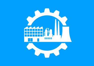 mavi zemin üzerine beyaz endüstriyel simgesi 