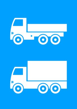 Kamyon simgesi mavi zemin üzerine