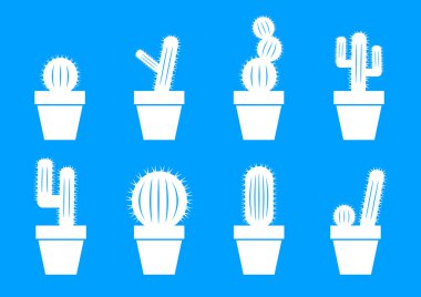 Mavi zemin üzerine beyaz kaktüs simgeler