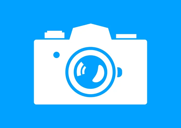 Witte camerapictogram op blauwe achtergrond — Stockvector