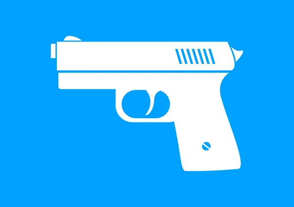 Pictograma pistol alb pe fundal albastru — Vector de stoc