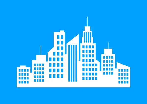 Icono de ciudad blanca sobre fondo azul — Vector de stock