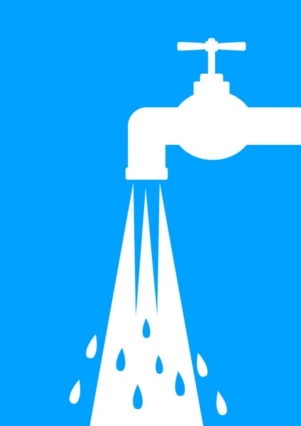 White faucet icon on blue background — Stock Vector