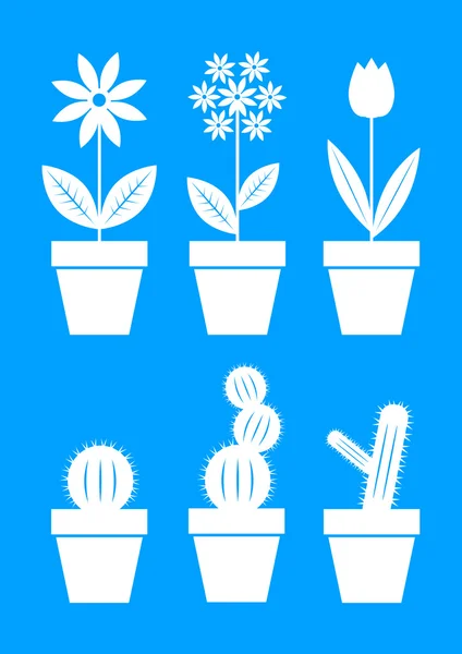 White flower icons on blue background — Stock Vector