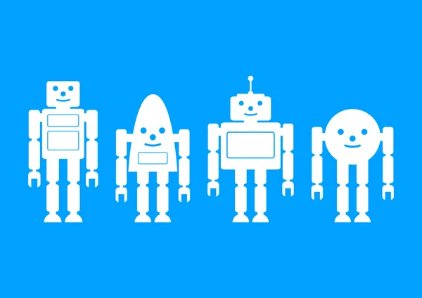 Iconos robot blanco sobre fondo azul — Vector de stock