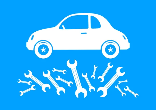 Weißes Auto-Symbol auf blauem Hintergrund — Stockvektor