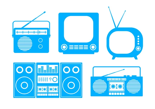 Icônes audio et TV bleues sur fond blanc — Image vectorielle