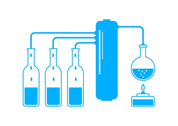 Синій комплект дистиляції на білому тлі — стоковий вектор