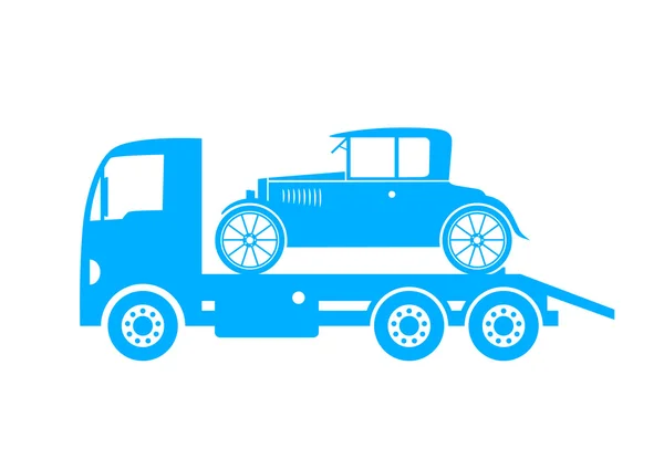 青いレッカー車と白い背景の車 — ストックベクタ