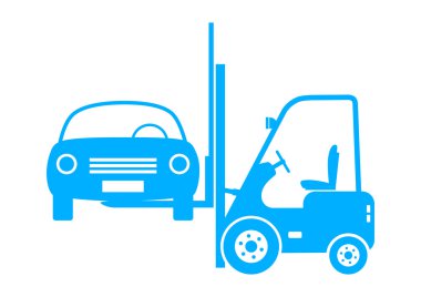 beyaz zemin üzerine araba ile forklift kamyon