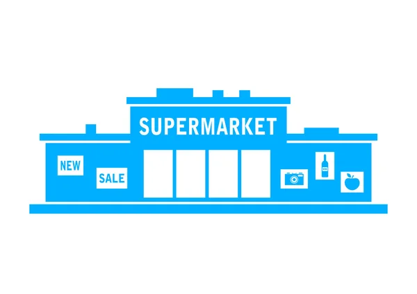 Blauwe supermarkt pictogram op witte achtergrond — Stockvector