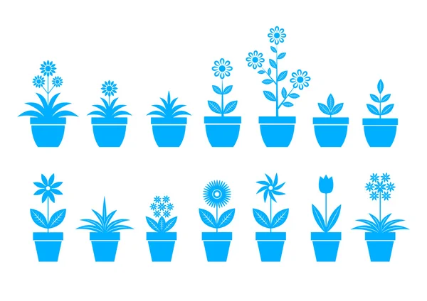Beyaz zemin üzerine mavi çiçek simgeleri — Stok Vektör