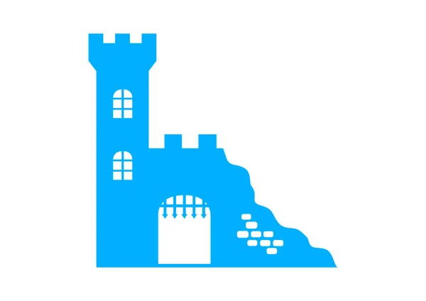 Blue castle ruins on white background — Stock Vector