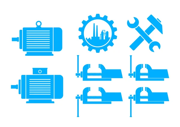 Blue industrial icons on white background — Stock Vector