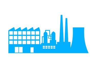 Beyaz zemin üzerine mavi fabrika simgesi