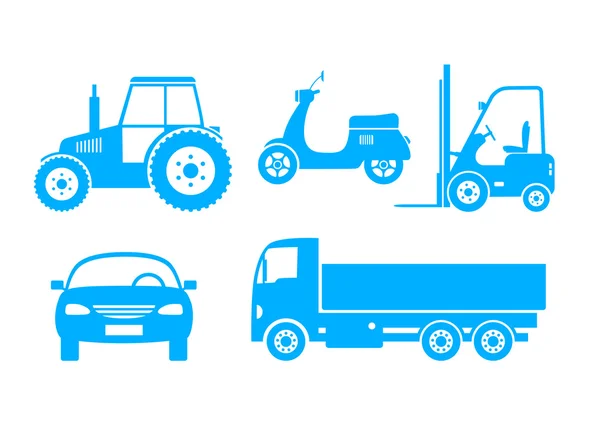 Blue vehicle icons on white background — Stock Vector