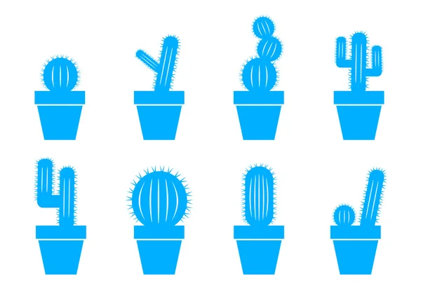 Blue cactus icons on white background — Stock Vector