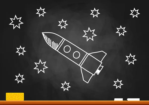 Drawing of rocket on blackboard — Stock Vector