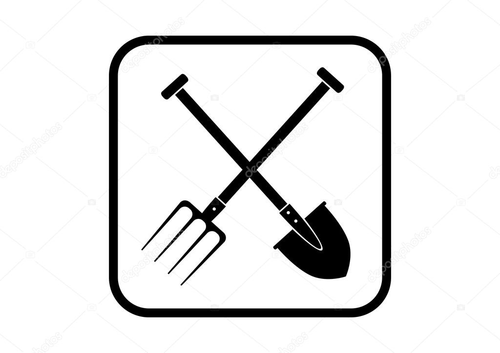 Spade and pitchfork on white background