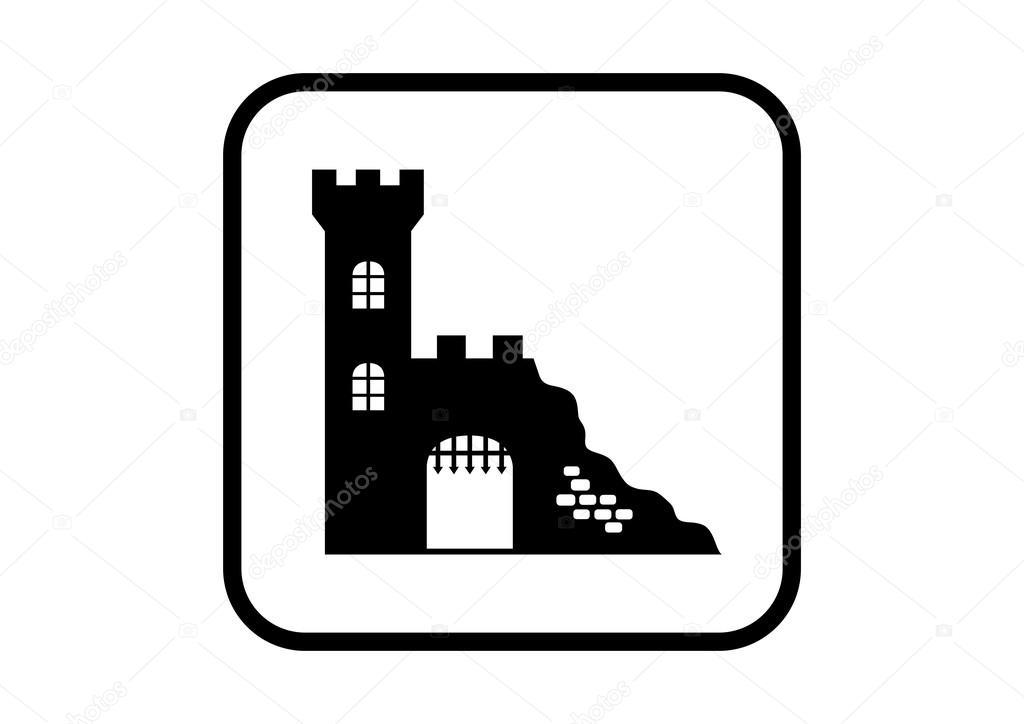 Castle ruins icon on white background