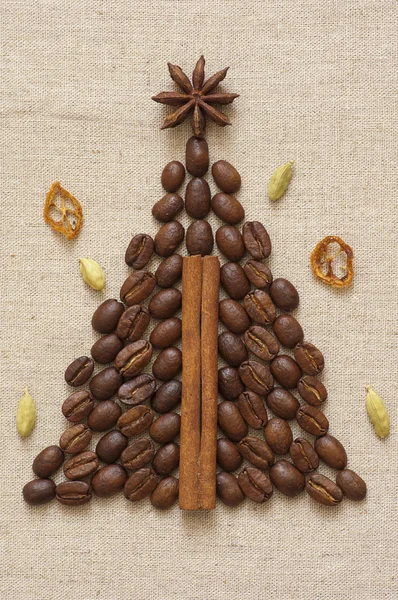 Weihnachtsbaum aus Kaffee und Zimt — Stockfoto