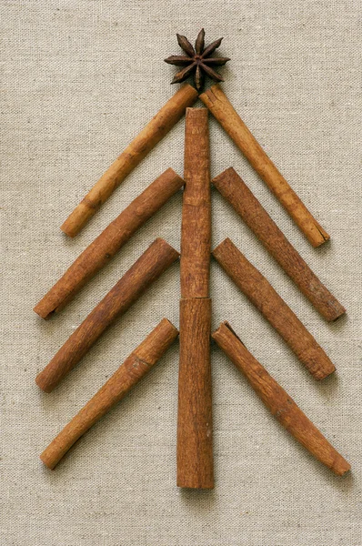 Christmas tree made of cinnamon sticks — Stock Photo, Image