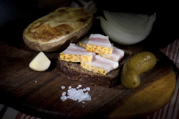 Sandwich with salted lard — Stock Photo, Image