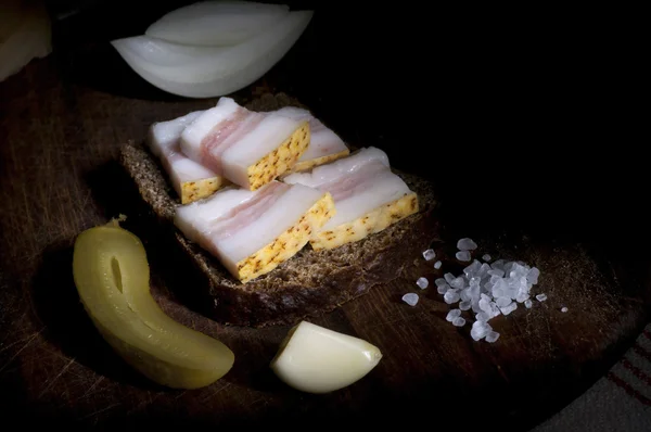 Sandwich with salted lard — Stock Photo, Image