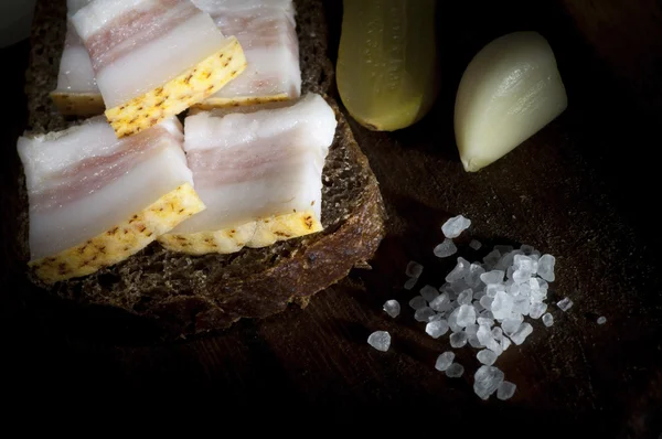 Sandwich with salted lard — Stock Photo, Image