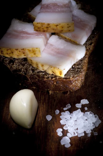 Sandwich with salted lard — Stock Photo, Image