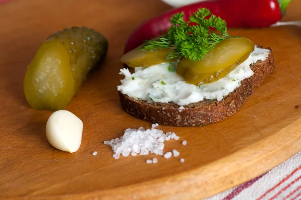 Lard spread on rye bread close up — Stock Photo, Image