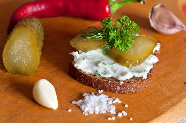 Lard spread on rye bread close up — Stock Photo, Image