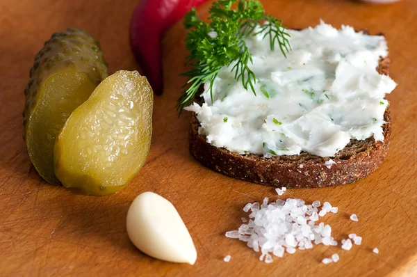 Lard spread on rye bread close up — Stock Photo, Image