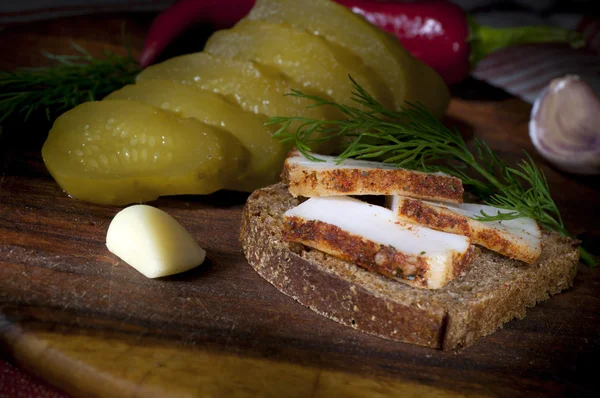 Sandwich with spiced lard — Stock Photo, Image