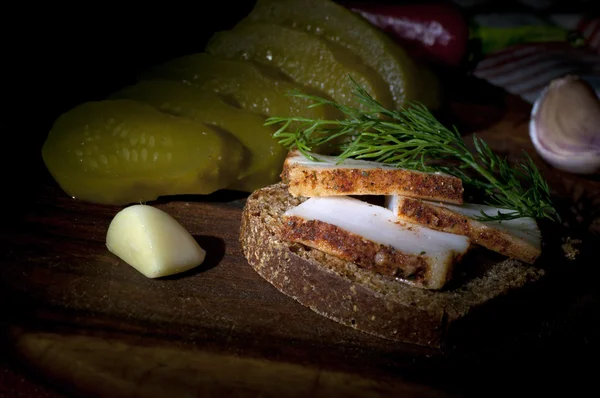 Sandwich with spiced lard — Stock Photo, Image