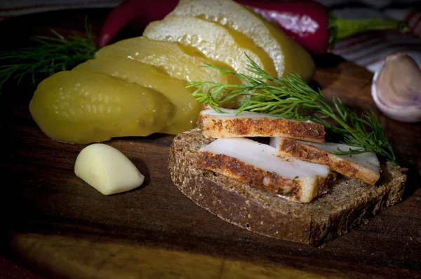 Sandwich with spiced lard — Stock Photo, Image