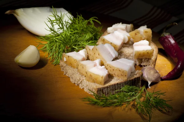 Sandwich con manteca de cerdo salada, cepillo ligero — Foto de Stock