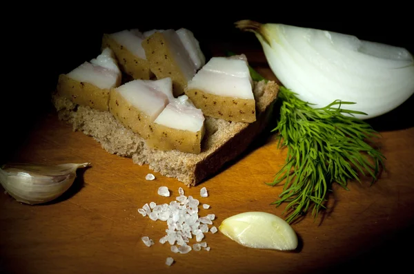 Sandwich with salted lard — Stock Photo, Image