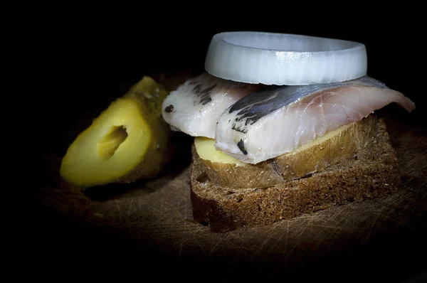 Sandwich with herring — Stock Photo, Image